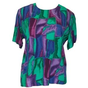 Vintage Abstract Multicolor Popover Top Blouse